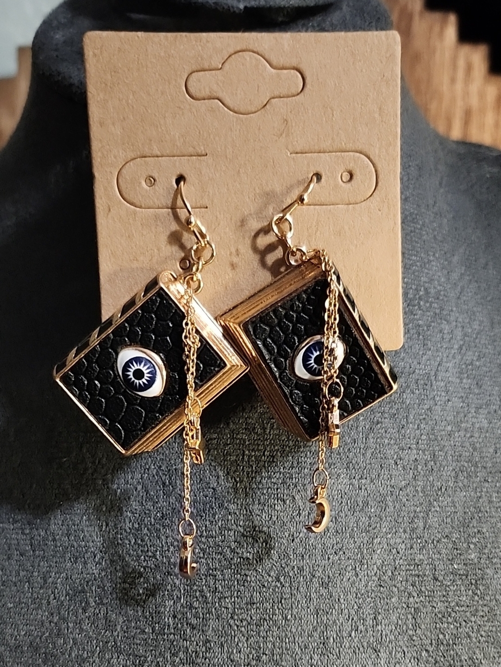 Gold & Black Evil Eye Dangle Earrings